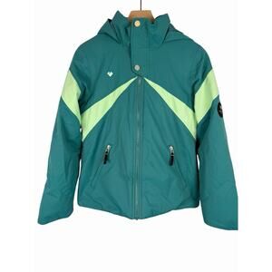 OBERMEYER Tabor Ski Jacket Girls 14-16 Green Insulated Technical Snowboard Hood